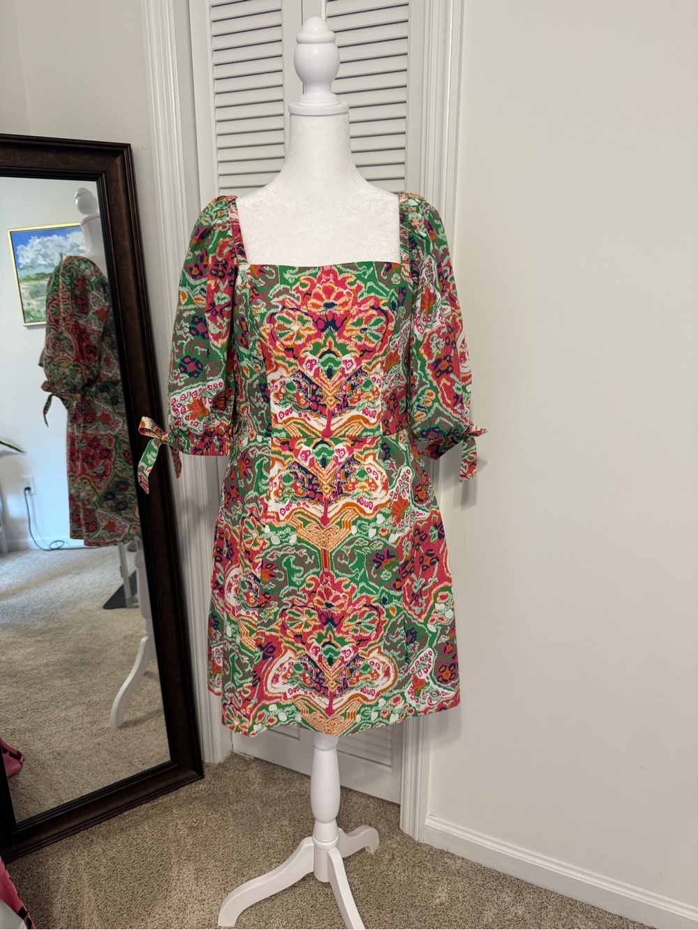 Cleobella Multicolor Floral-Paisley Mini Dress in Green & Pink